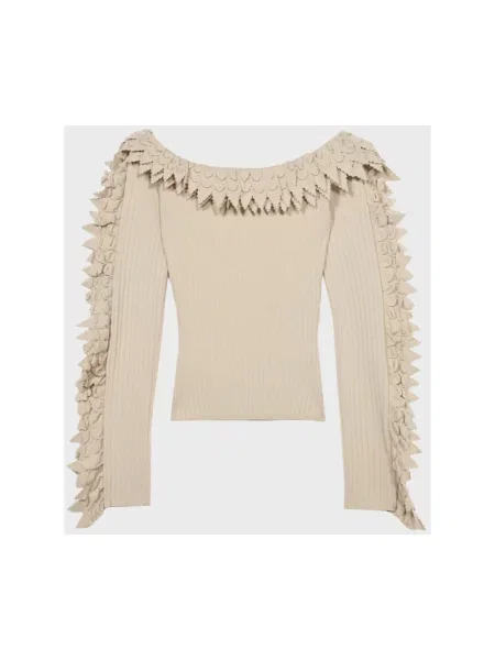 Sweter Blumarine z falbankami beżowy
