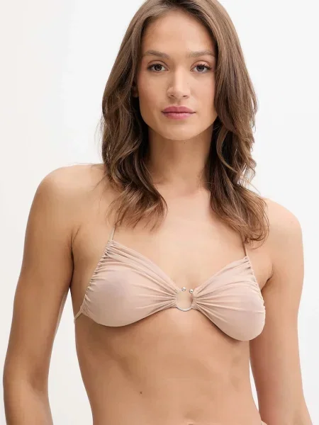 Сутиен Zhilyova от полупрозрачна материя с изчистен дизайн бежово