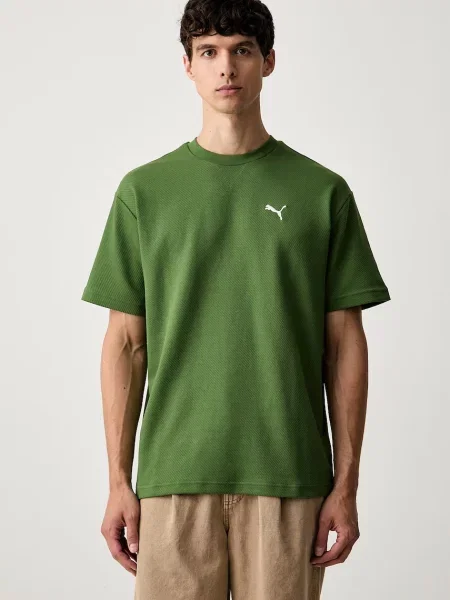 Puma tričko s bavlnou Essentials Elevated zelené