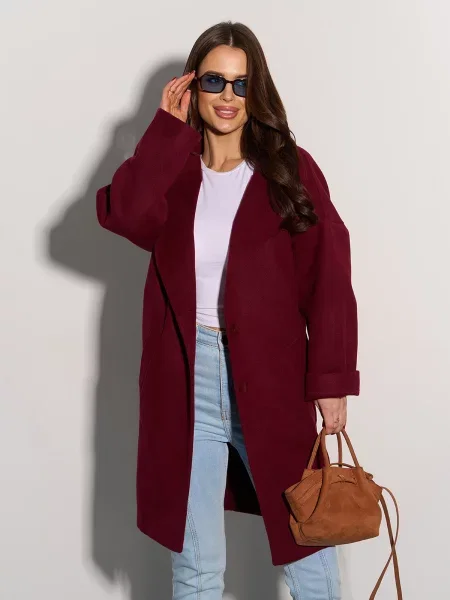 Пальто ISSA Plus кашемір бордовий