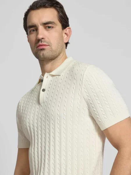 Koszulka polo o kroju slim fit z efektem dzianiny Christian Berg Men białe