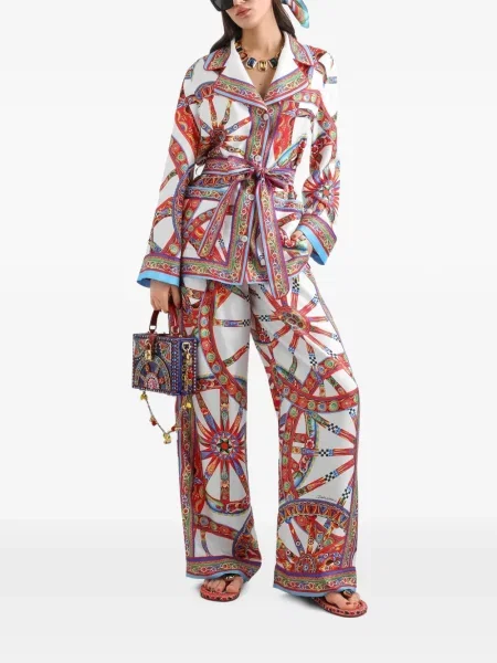 Šilkinės raštuotos kelnės Dolce & Gabbana balta
