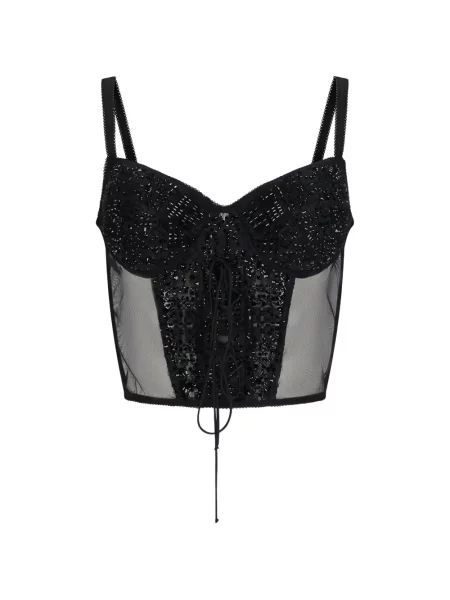 Top Ermanno Scervino s vezicama s čipkom crna