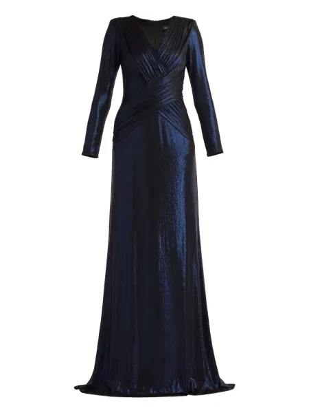 Rochie maxi Tadashi Shoji cu decolteu în V lungă de costum albastru