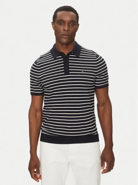 Tommy Hilfiger Tricou polo Essential Cotton Knitted Polo Bleumarin alb