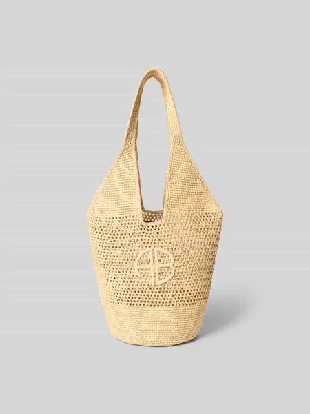 Torba plażowa Anine Bing z logo skórzana beżowa