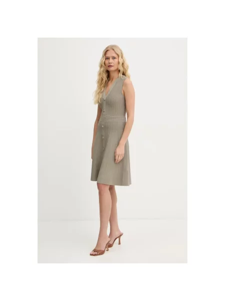 Lniana sukienka mini Guess z bursztynem zielona