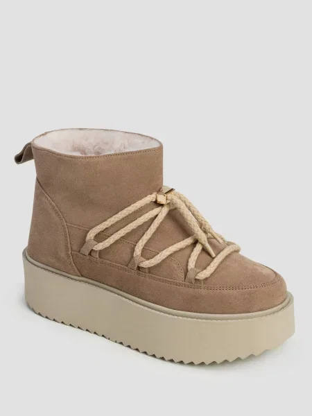Inuikii śniegowce zamszowe Classic Low Platform beżowy brązowe