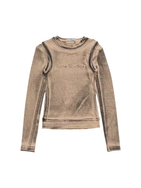 Długi top Acne Studios z długim rękawem beżowy