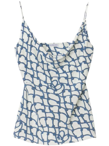 Hedvábný top Burberry s potiskem modrý