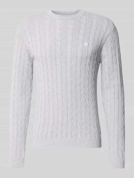 Sweter dzianinowy z warkoczowym wzorem i haftowanym logo Review