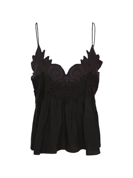 Top Ulla Johnson cu aplicații din dantelă negru