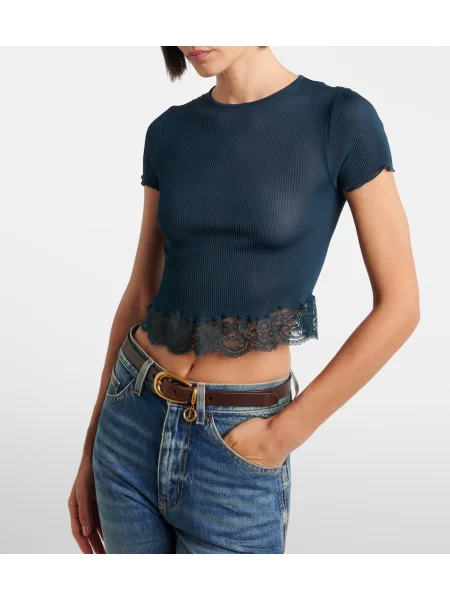 Decupat tricou Saint Laurent de mătase verde