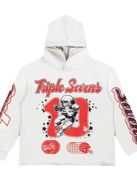 Hanorac cu glugă Triple Sevens cu imagine alb