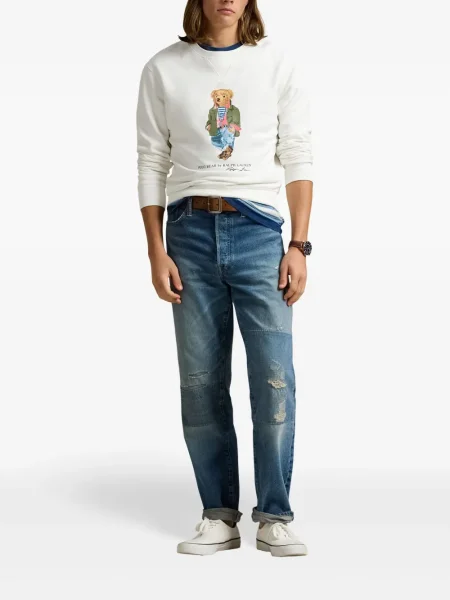 Slip de baie Polo Ralph Lauren cu broderie din piele de căprioară în carouri albastru