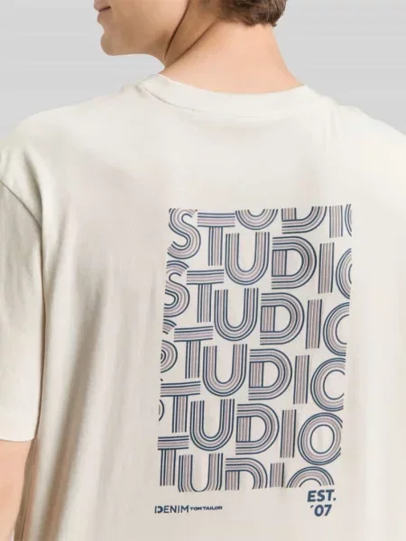 T-shirt o kroju relaxed fit z czystej bawełny Tom Tailor Denim biała