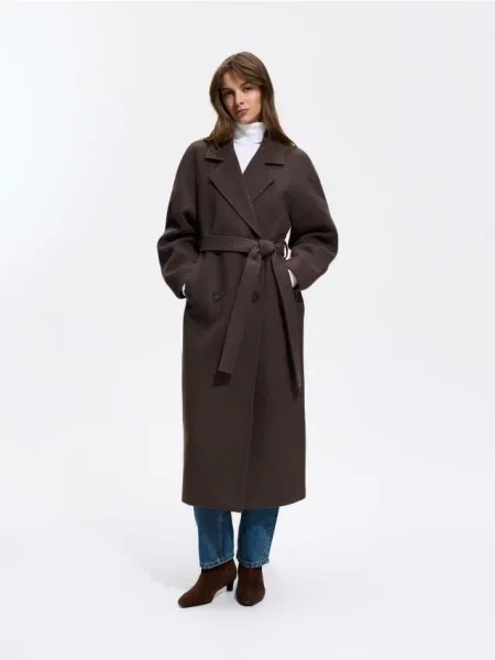 Reserved Palton oversized cu rând dublu de maro-închis maro