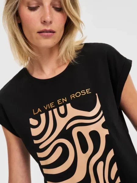 Tricou Marisse cu imagine cu imprimeu geometric negru