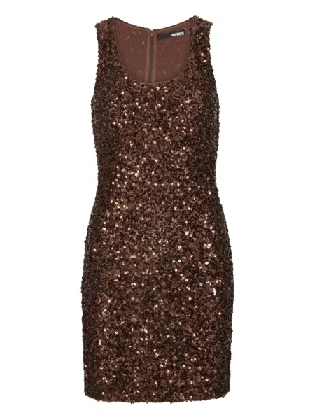 Rochie mini Rotate Birger Christensen cu paiete fără mâneci de costum maro