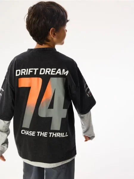 Reserved Tricou din cu imprimeu gri-închis gri