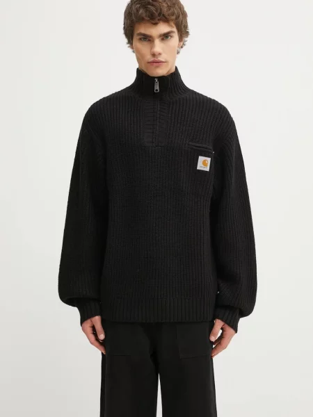 Carhartt WIP sweter z dodatkiem wełny Detroit Half Zip Sweater ciepły z półgolfem czarny