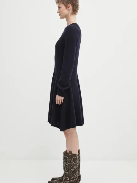 Вовняна сукня Lacoste mini розкльошена синій