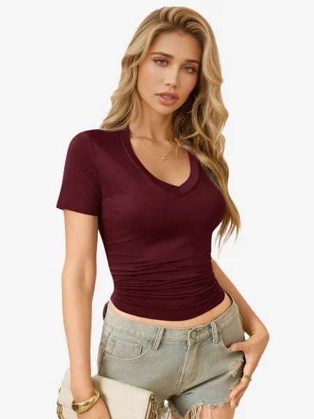 Imily Bela Tricou burgundy roșu