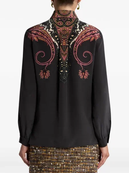 Cămașă Etro de mătase cu imagine cu model paisley negru