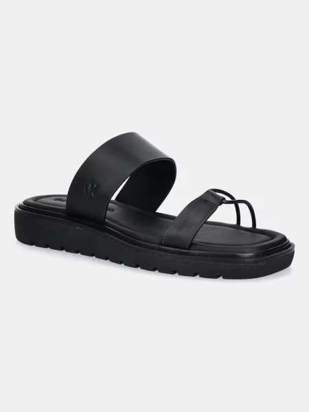 Usnjeni natikači Calvin Klein Jeans ROPE SANDAL SOFT LTH MG črna