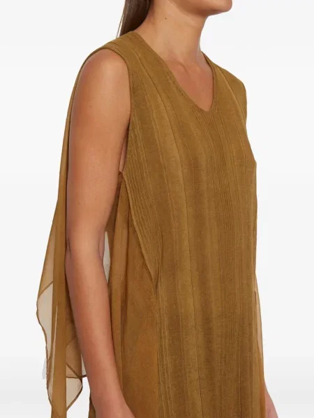 Bluzka Masnada szyfonowa z dekoltem w serek brązowa