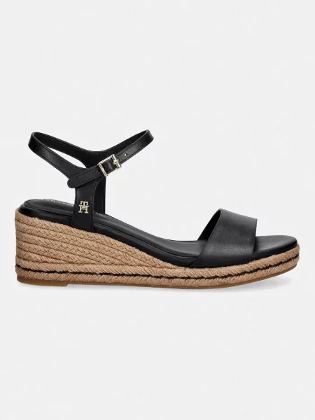 Sandale Tommy Hilfiger din piele cu pană maro