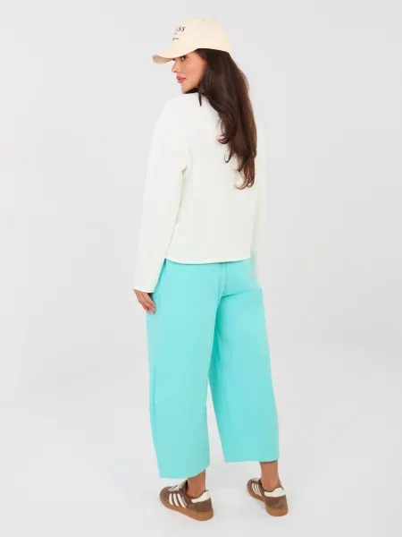 Pantaloni Rue Paris cu talie înaltă alb