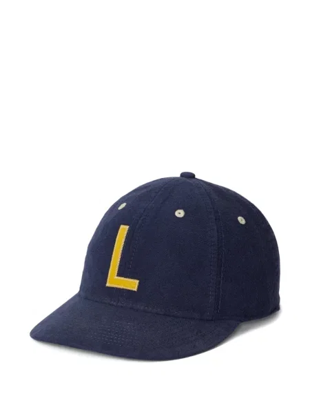 Копринена карирана шапка с козирки Polo Ralph Lauren с автограф синьо