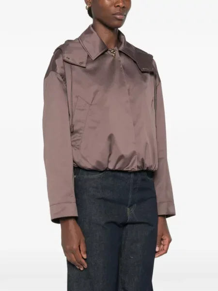 Geacă Moncler din satin cu glugă maro