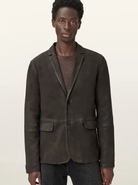 Шкіряний піджак Allsaints коричневий