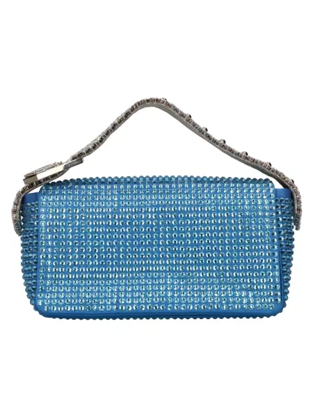 Satynowa torebka Gedebe z kryształkami niebieska