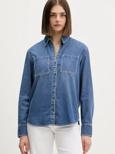 Tommy Jeans cămașă cu guler clasic regular albastru