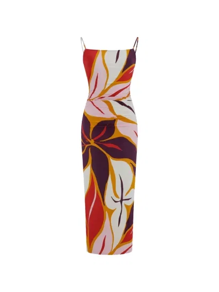 Rochie maxi Cala De La Cruz cu model floral cu imagine portocaliu
