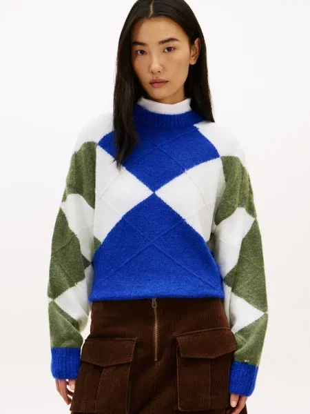 Tommy Hilfiger sweter z dodatkiem alpaki niebieski biały