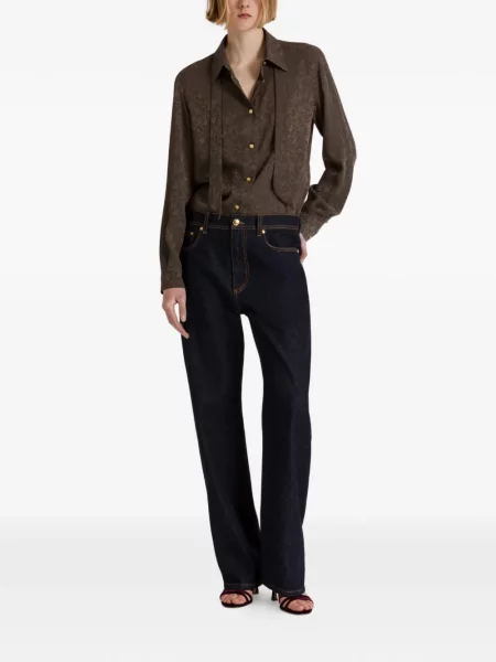 Bluză Alberta Ferretti cu funde cu model floral din jacard maro