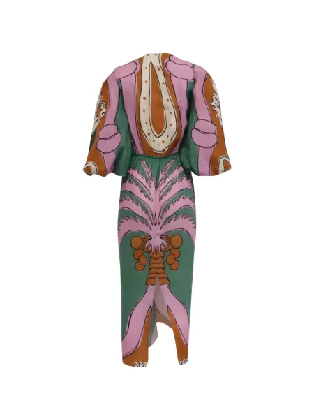 Rochie midi Johanna Ortiz cu imagine cu imprimeu tropical cu legături verde