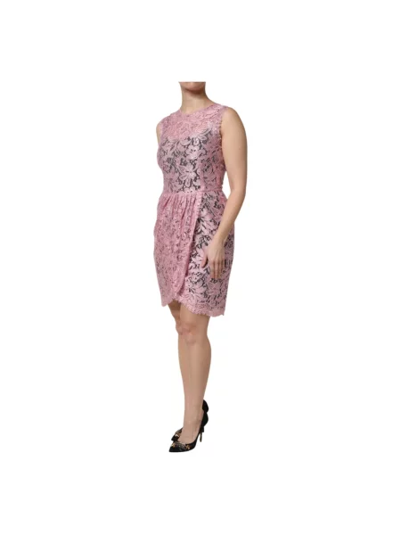 Sukienka Dolce And Gabbana w kwiatki koronkowa różowa