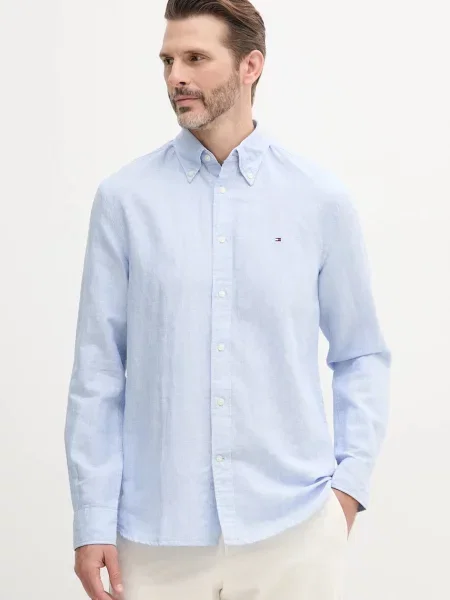 Srajca s primesjo lanu Tommy Hilfiger modra