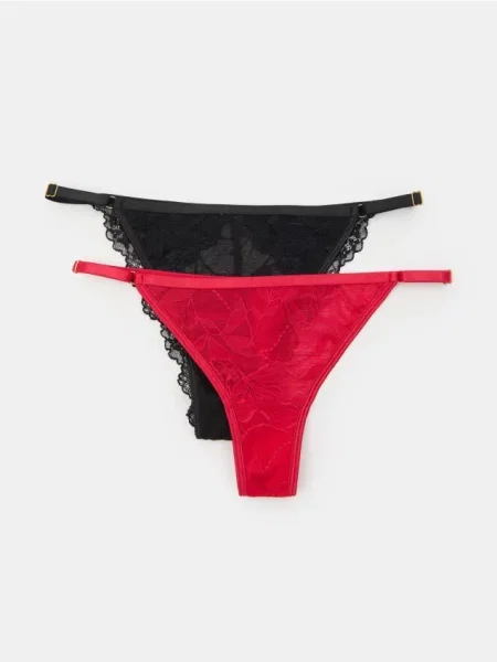 Мереживний набір трусиків 2 шт.: стрінги та бразиліани червоний