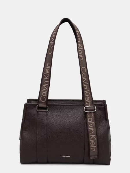 Geantă shopper Calvin Klein cu bretele din piele maro