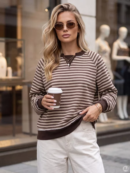 Bluza w paski Azara brązowa