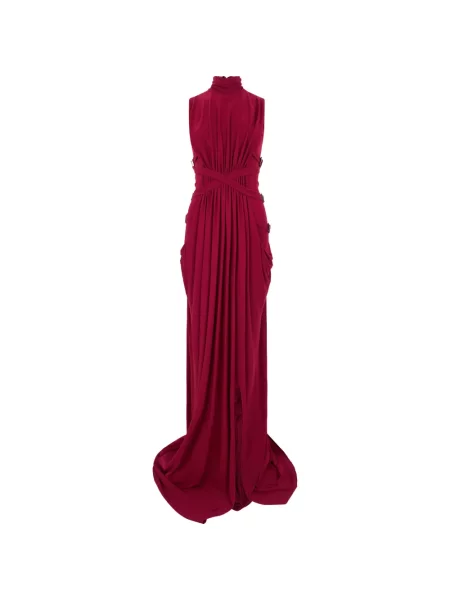 Rochie maxi Alberta Ferretti drapată cu bretele roșu