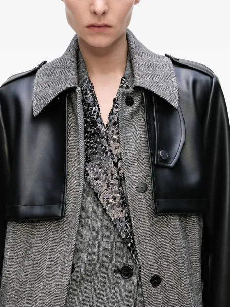 Cu centură palton Karl Lagerfeld cu model herringbone negru