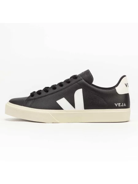 Sneakersy Veja Campo skórzane z okrągłym noskiem czarne
