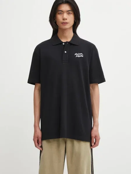 Polo tričko Maison Kitsuné Maison Kitsune Handwriting Comfort s aplikací černá